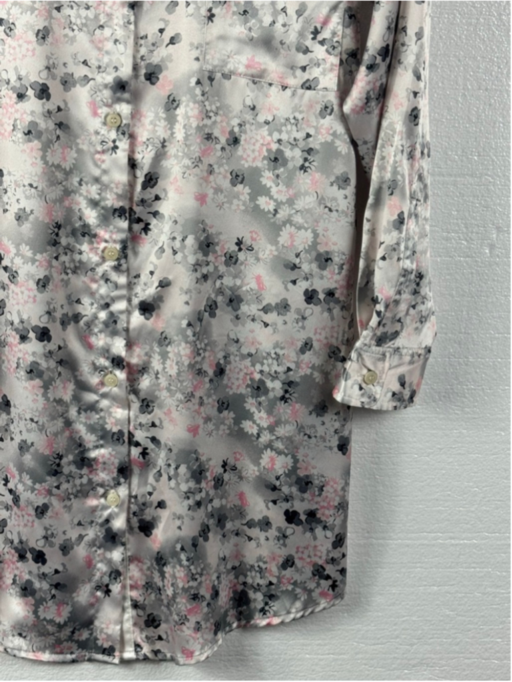 Victoria's Secret Gray Pink Satin Floral Sleep Shirt size M - Picture 2 of 8